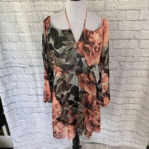 Jennifer Lopez women XS scoopneck cold shoulder floral print midi dress